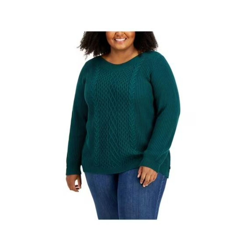 TOMMY HILFIGER Womens Cate Envelope Neck Cable Knit Green Sweater, NWT! Size 2X